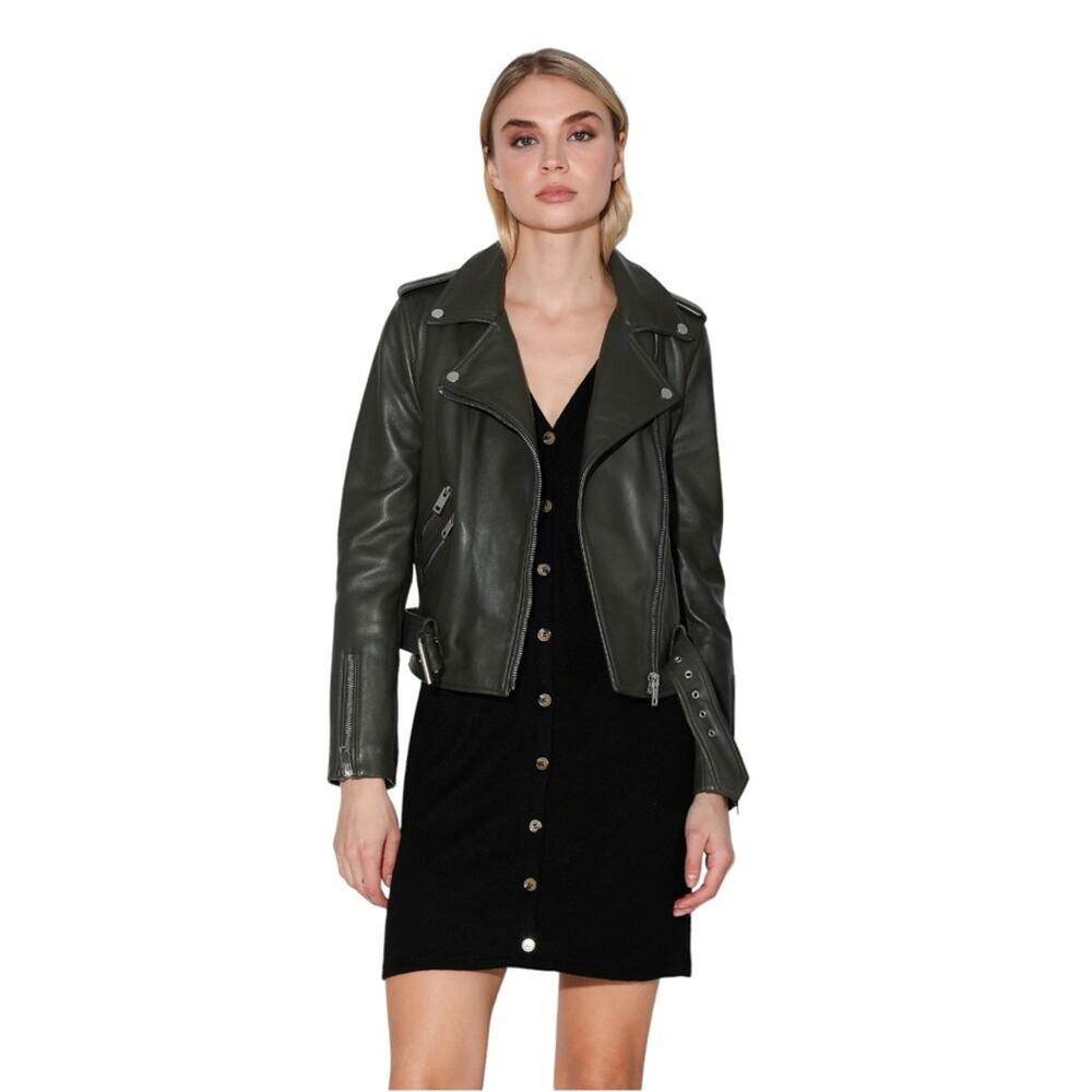 Walter Baker Leather Moto‎ Biker Jacket Green Size Large